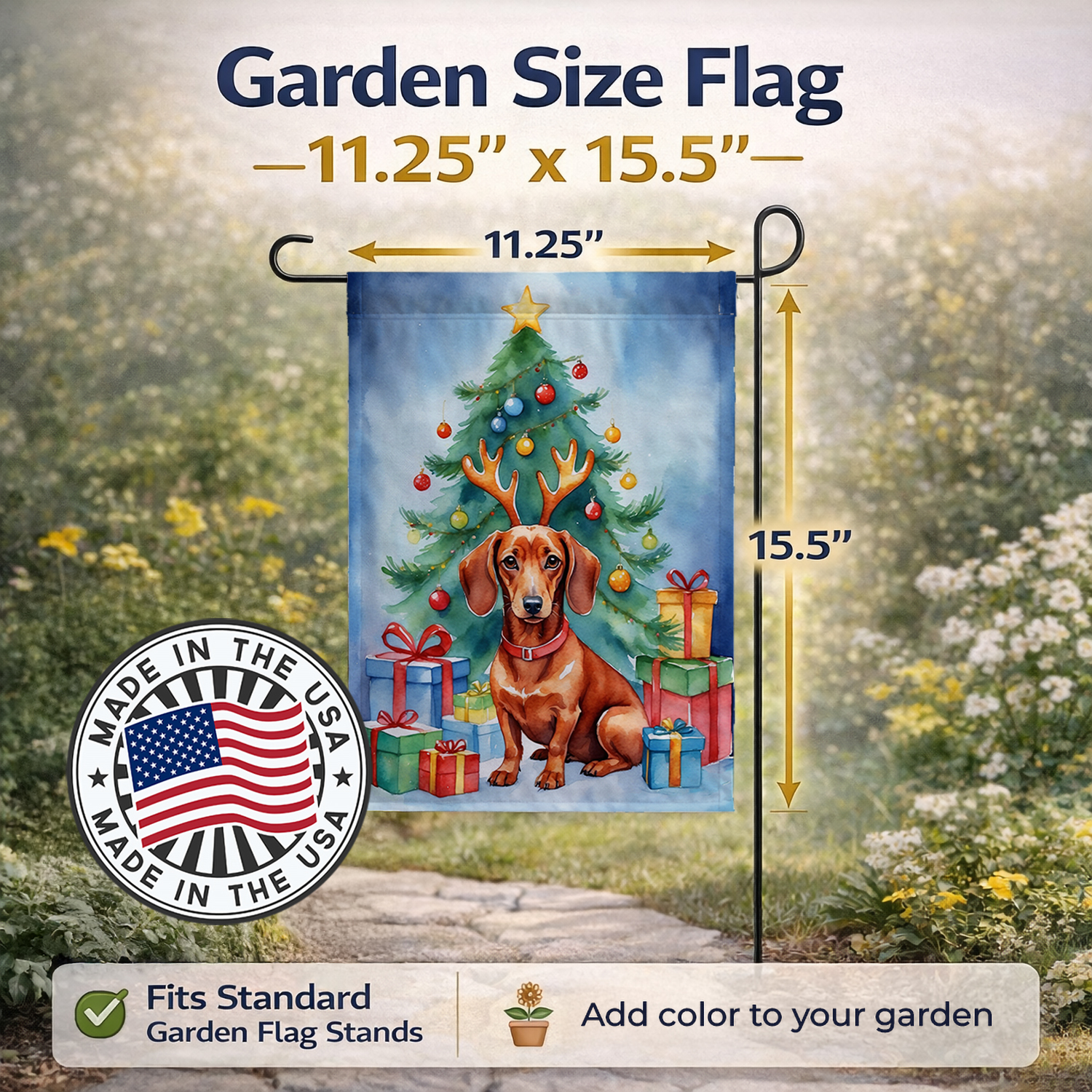Caroline's Treasures Dachshund Christmas Reindeer Garden Flag DAC7769GF detailed image 2
