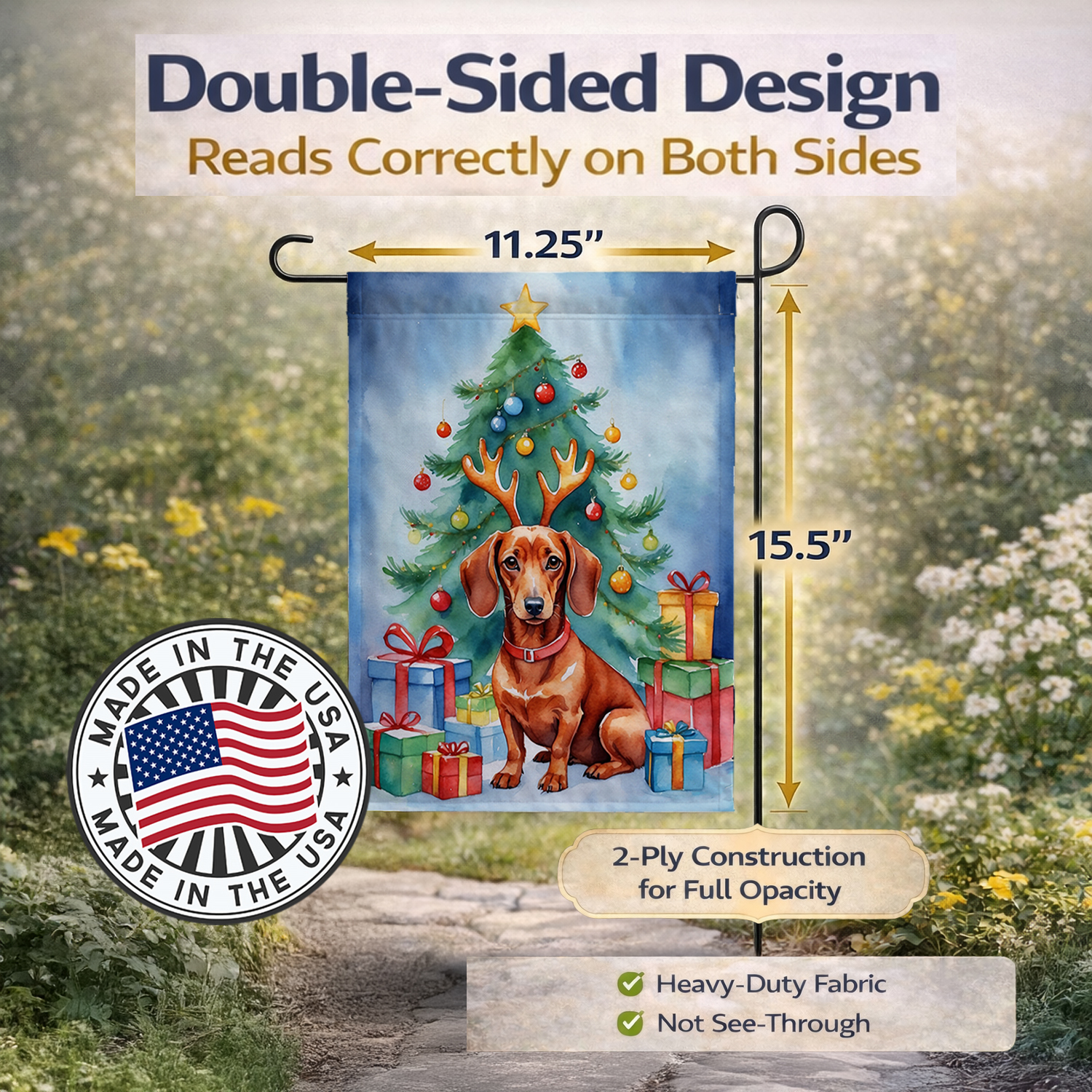 Caroline's Treasures Dachshund Christmas Reindeer Garden Flag DAC7769GF detailed image 3
