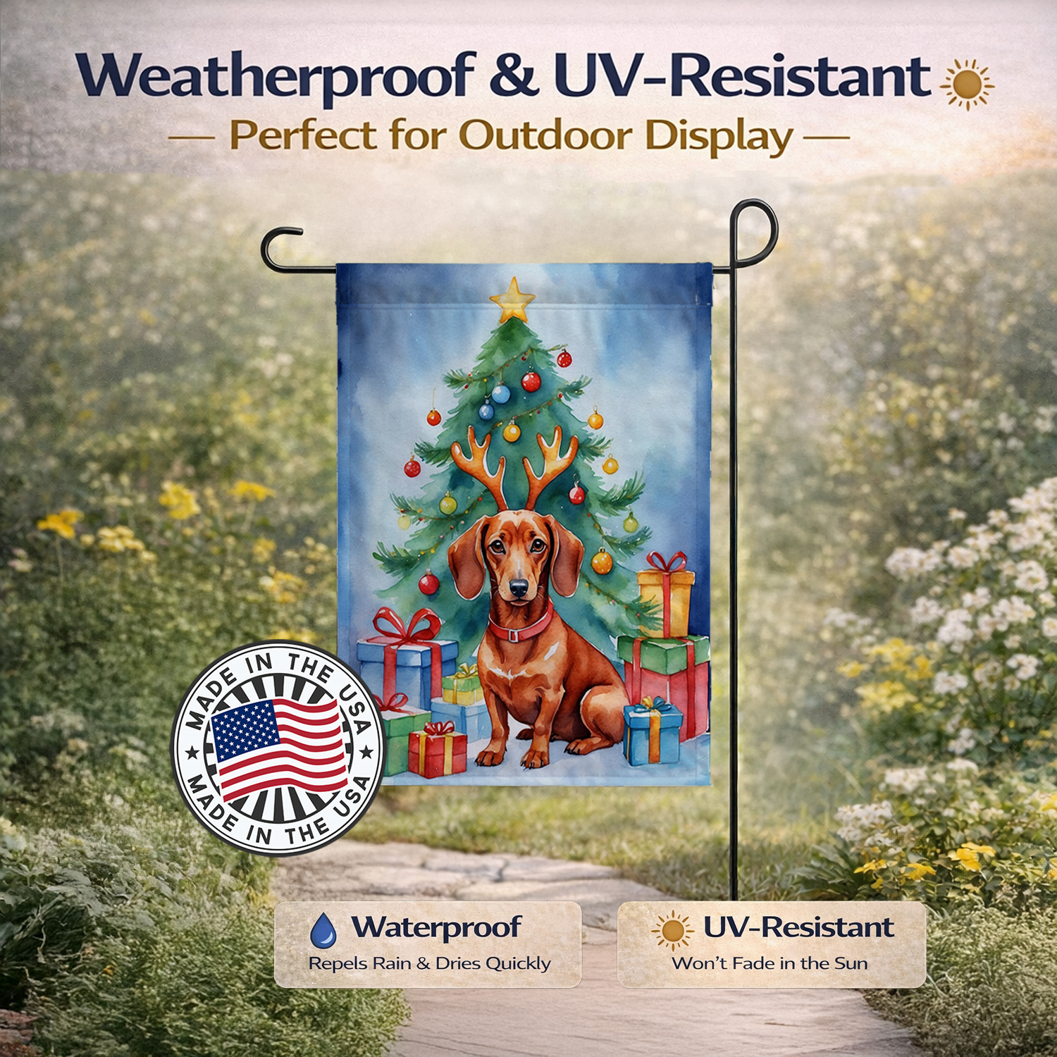 Caroline's Treasures Dachshund Christmas Reindeer Garden Flag DAC7769GF detailed image 5