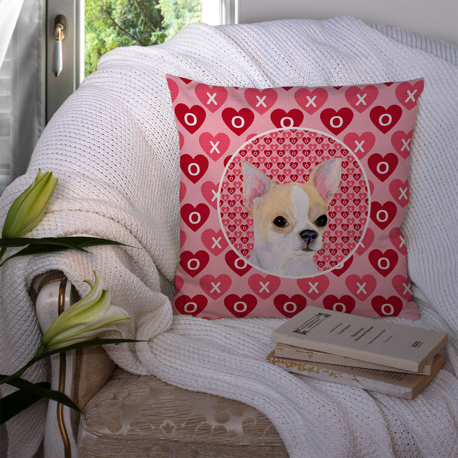 Chihuahua Hearts Love Valentine's Day Fabric Decorative Pillow SS4474PW1414 - Picture 3 of 6